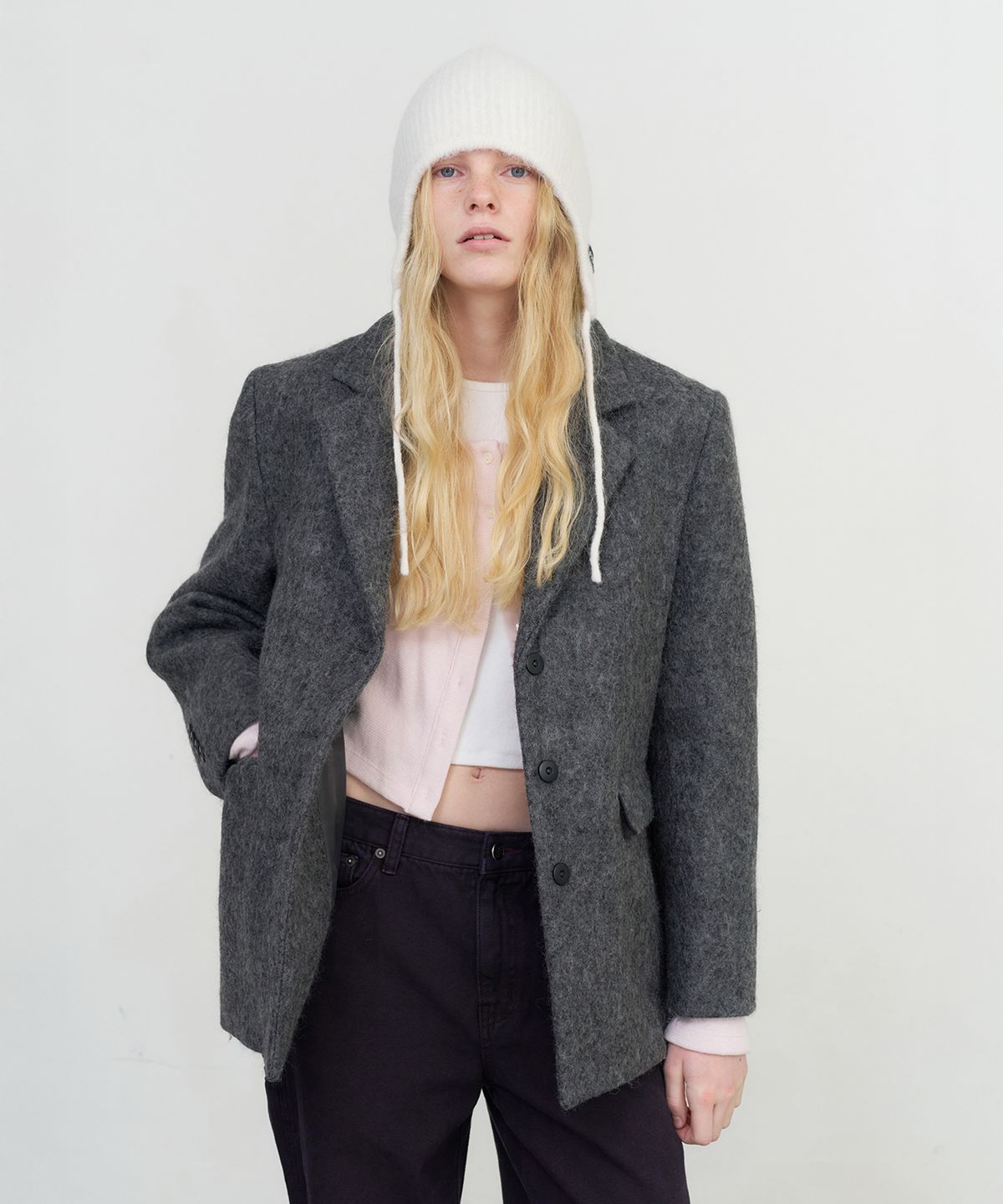 포에토(FOETO) Moondust wool overfit jacket - charcoal