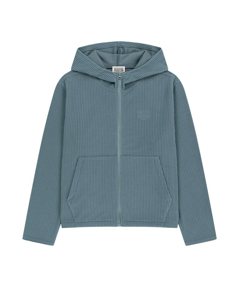 GRID FLEECE HOODIE ZIPUP ash blue