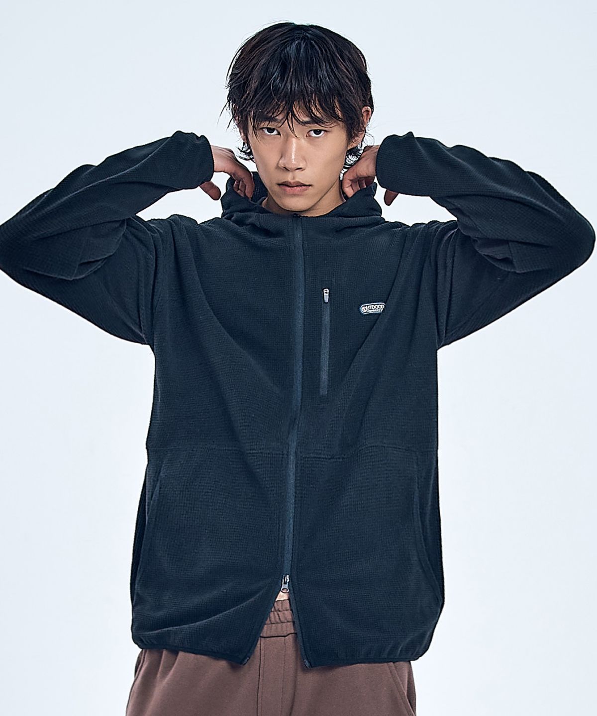 아웃도어 프로덕츠(OUTDOOR PRODUCTS) 그리드 플리스 후드 집업 (블랙)