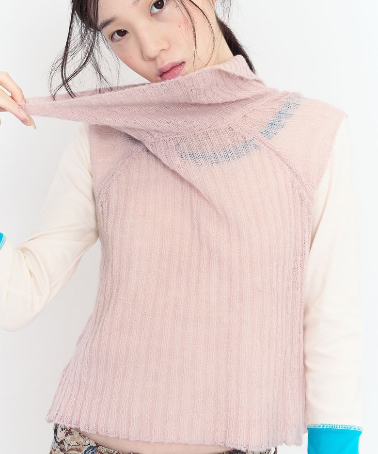 3-웨이 버튼 니트 탑 3-way Button Knit Top (Pink)