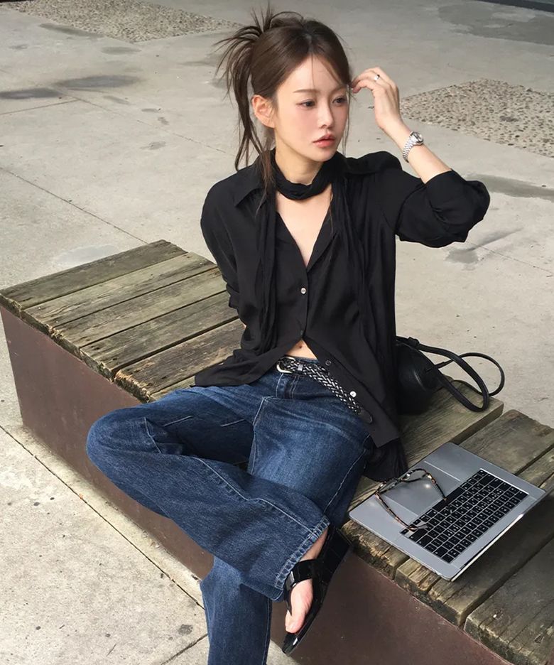 텐셀 실키 셔츠 (블랙)