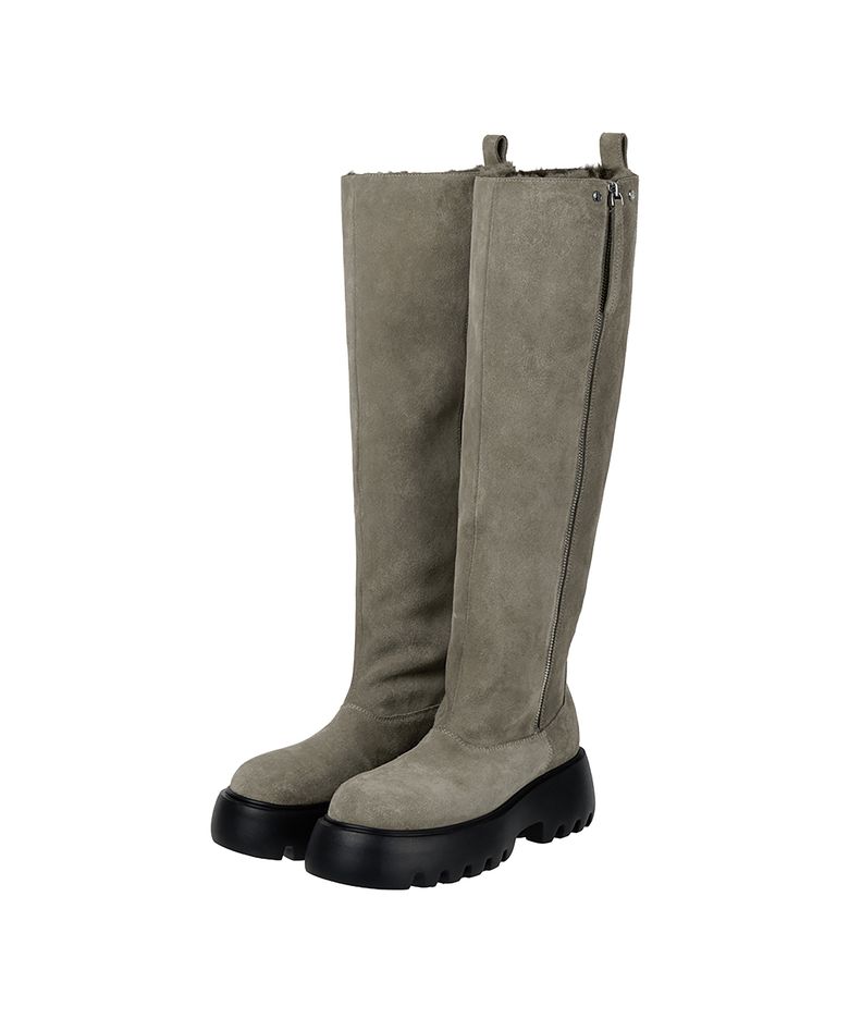 Flatform Suede Long Boots [ Beige ]