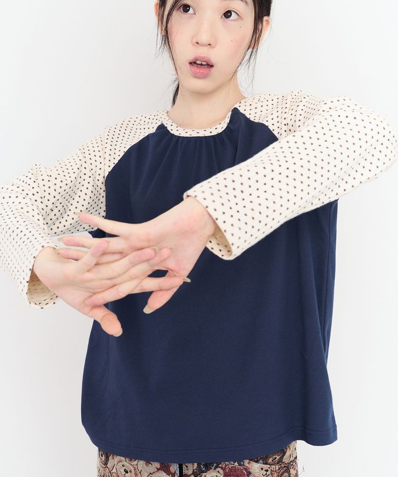 스타 셔링 래글런 티 Star Shirring Raglan Tee (Navy Cream)