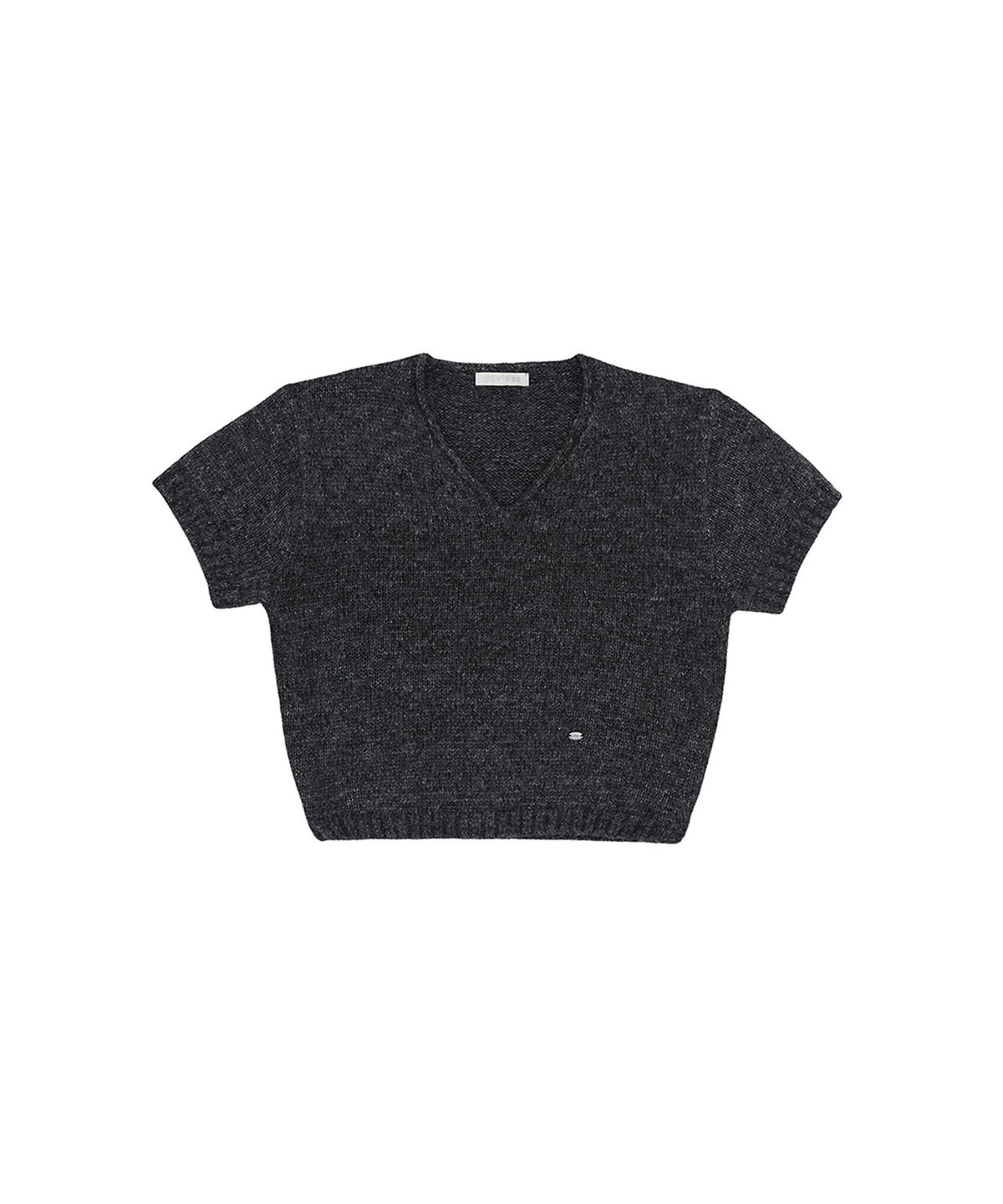 피브비(PIV’VEE) Soft V-Neck Short Sleeve Knit Top (fuzzy charcoal)