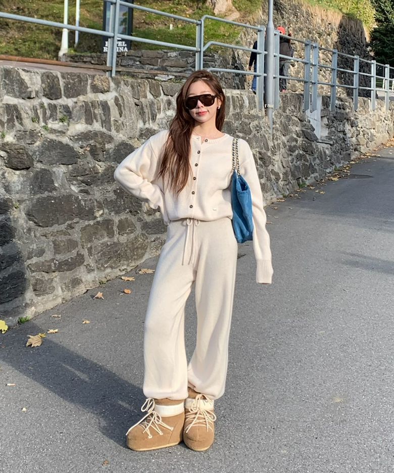 Wool Blend Knit Jumpsuit (sand beige)