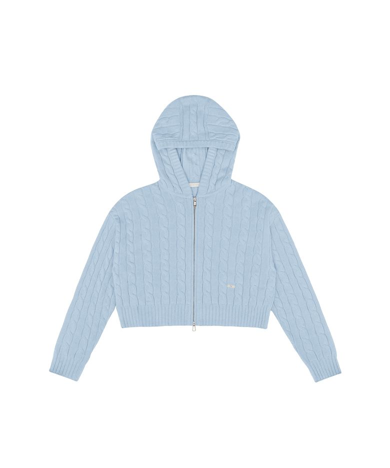 Cable Knit Zip-Up Hoodie (mist blue)