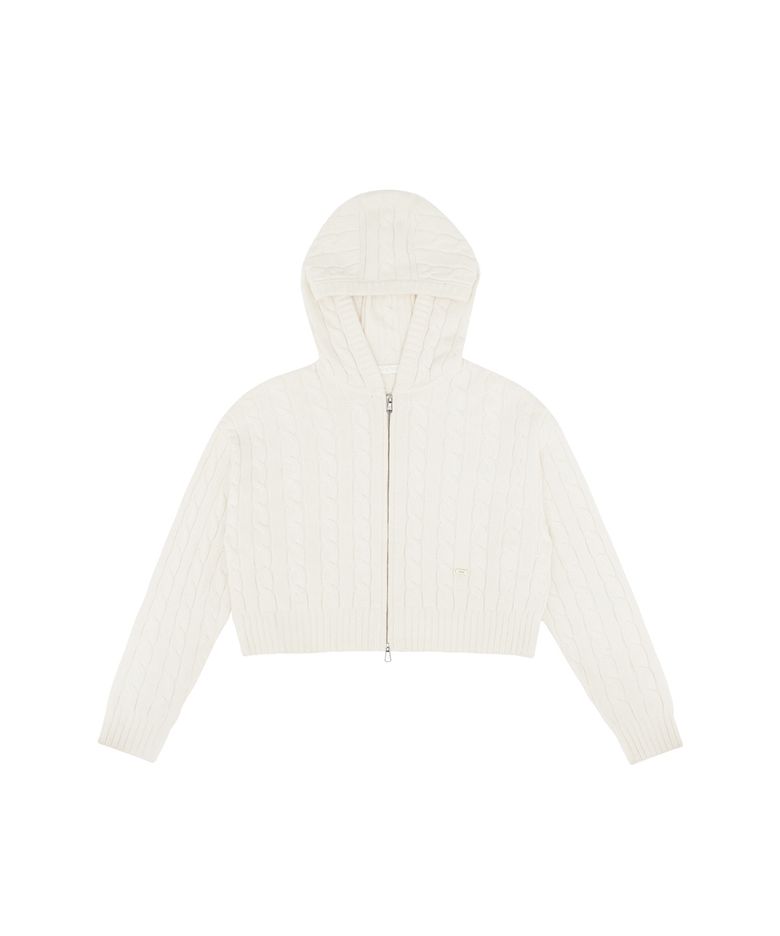 Cable Knit Zip-Up Hoodie (cloud white)