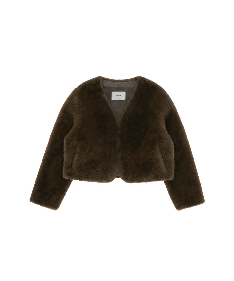 Fluffy Fur Short Jacket (chocolate brown)