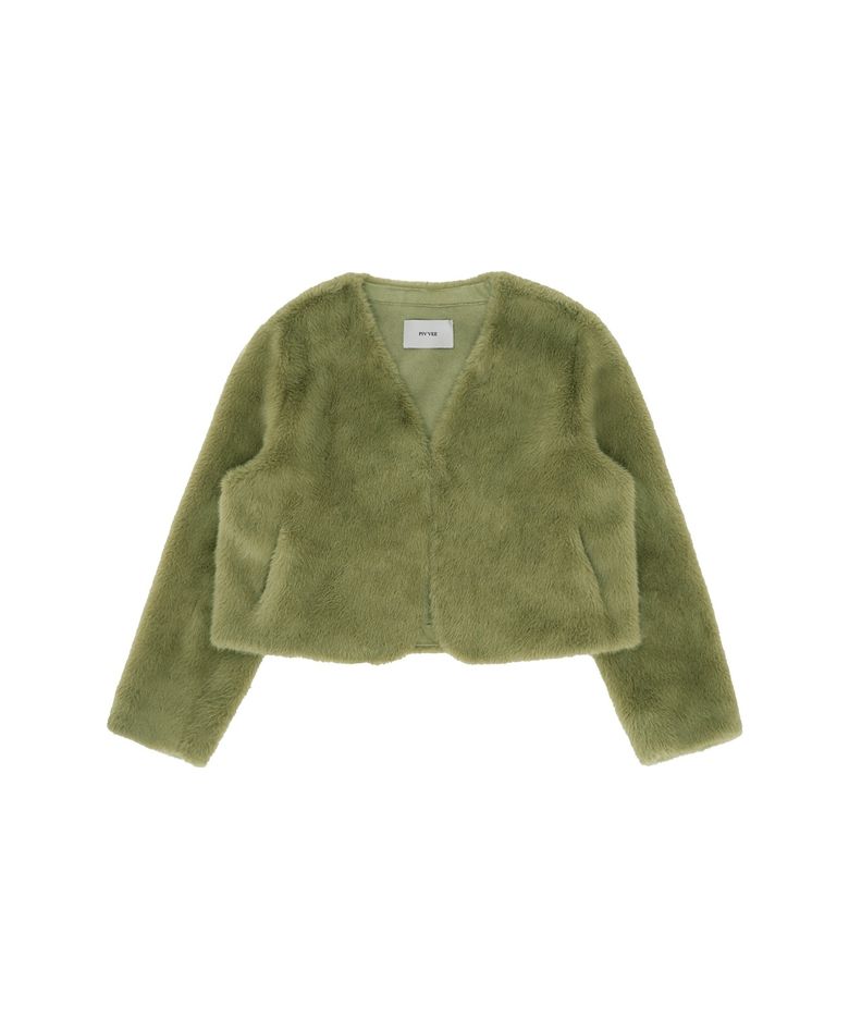 Fluffy Fur Short Jacket (olive green)