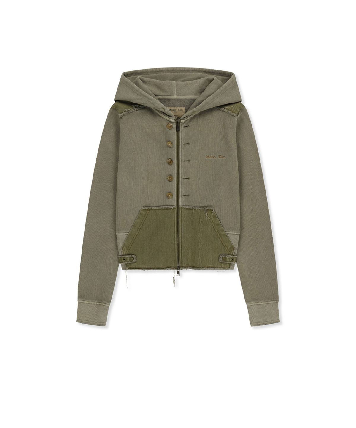 마뗑킴(MATIN KIM) FADED WASHED HOODY ZIP UP IN KHAKI