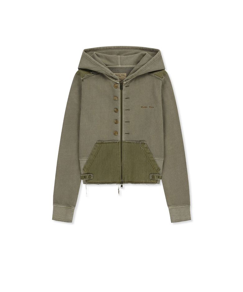FADED WASHED HOODY ZIP UP IN KHAKI