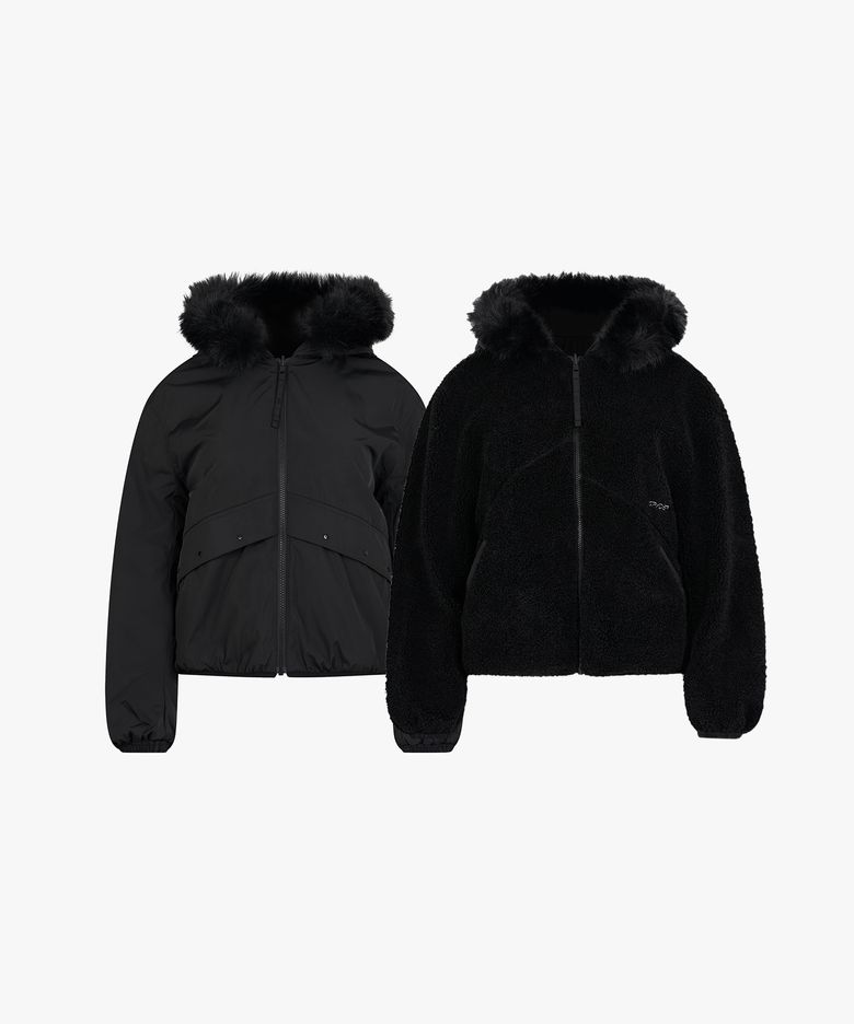 여성 리버시블 봄버 플리스 퍼 자켓 SPLWCNJK352WBLK