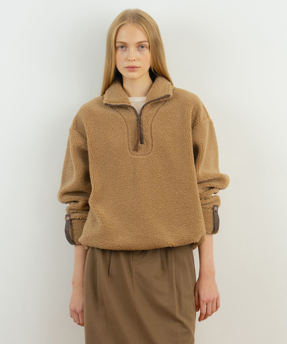 시눈(SINOON) Teddy Fleece Half Zip-Up (Brown)