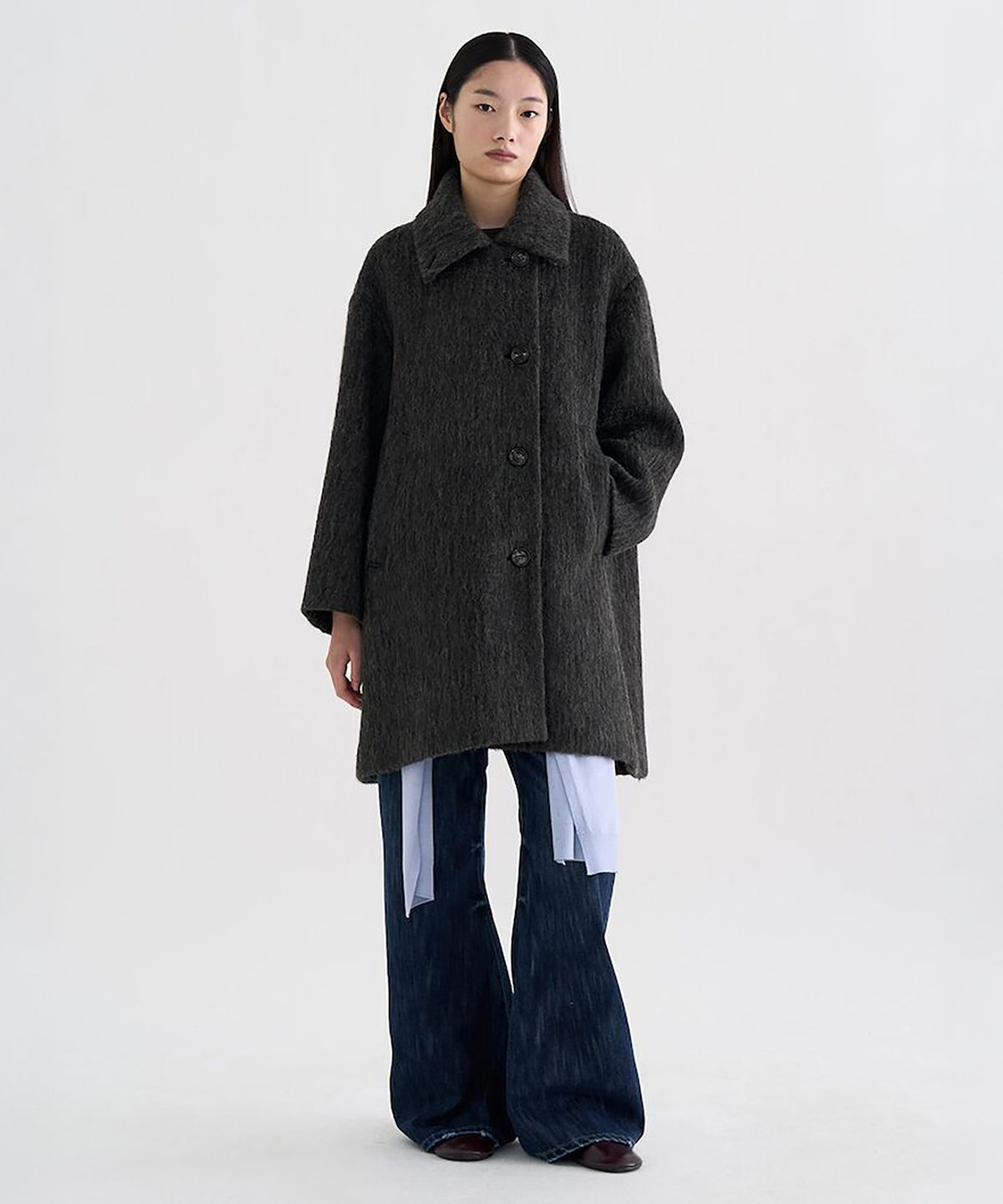 앙개(ANGGAE) High Neck ALine Half Coat Ash