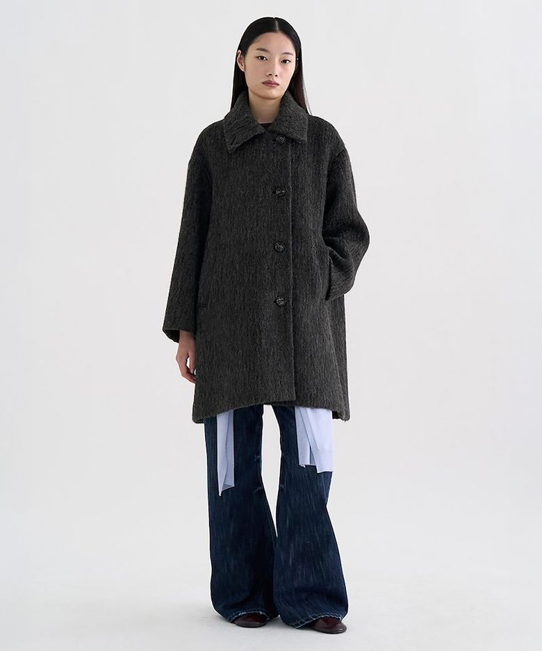 High Neck ALine Half Coat Ash