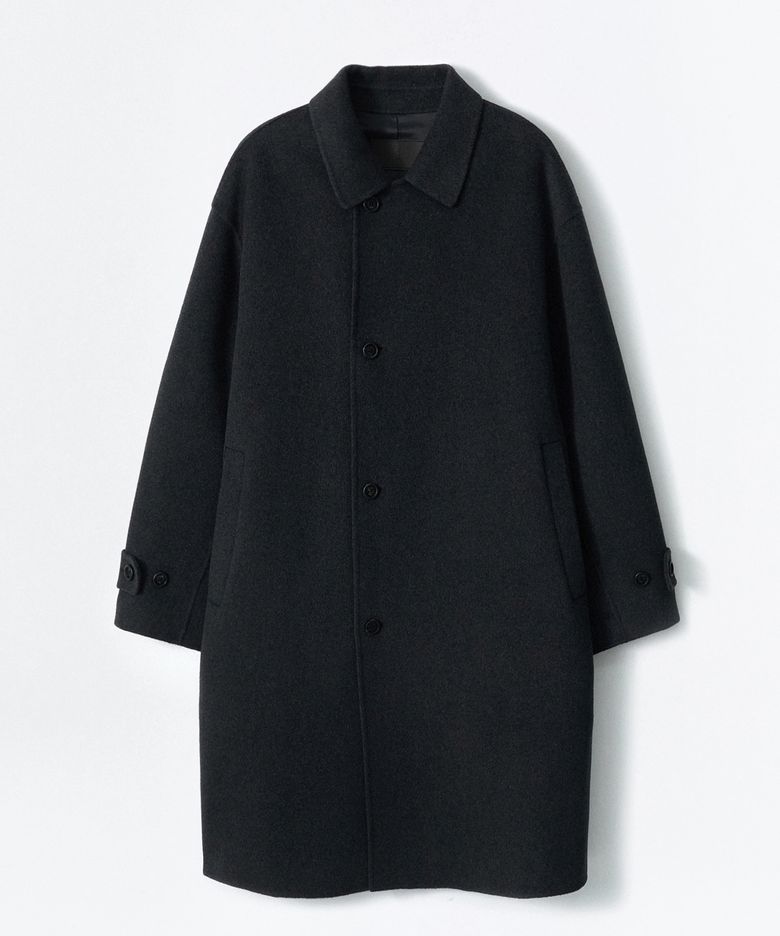 Single Wrap Balmacaan Coat_Charcoal
