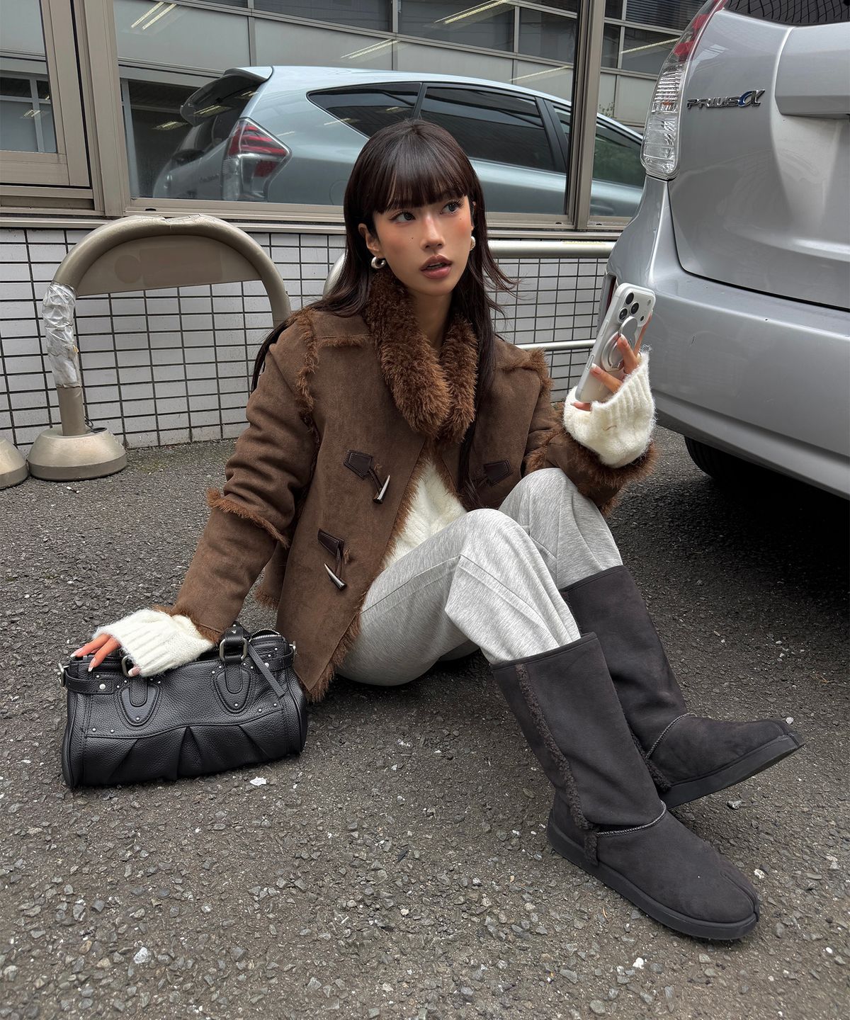 아수라(ASURA) TABI SHEARLING BOOTS (CHARCOAL)