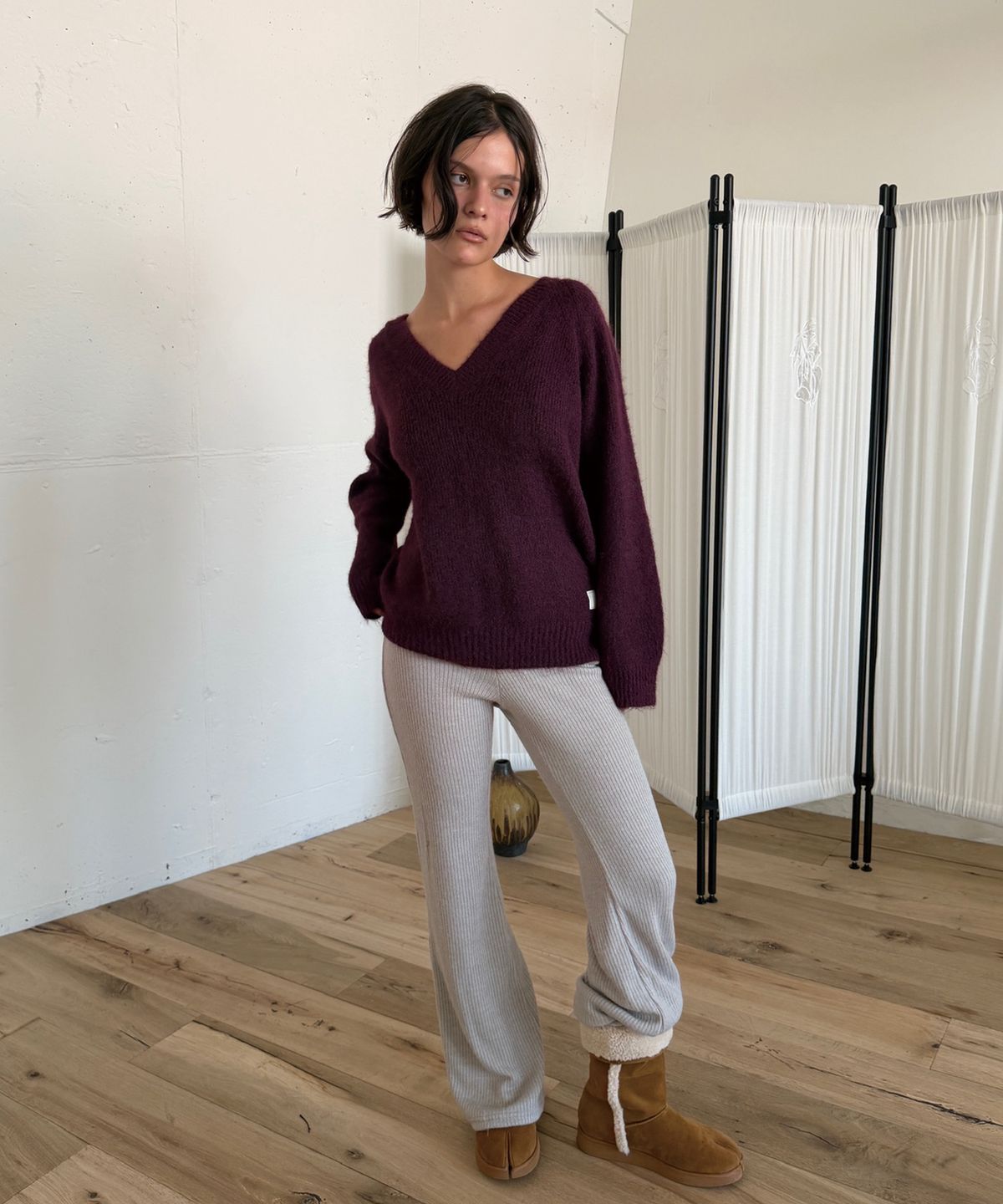 아수라(ASURA) WARM KNIT BOOTCUT PANTS (GREY)