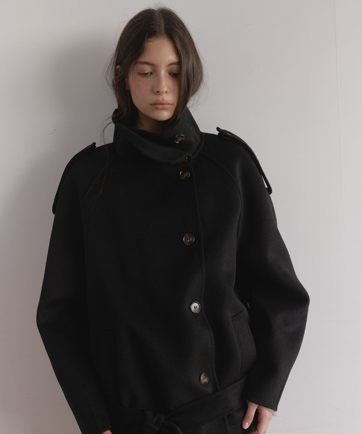 아수라(ASURA) WOOL HANDMADE HALF COAT (BLACK)
