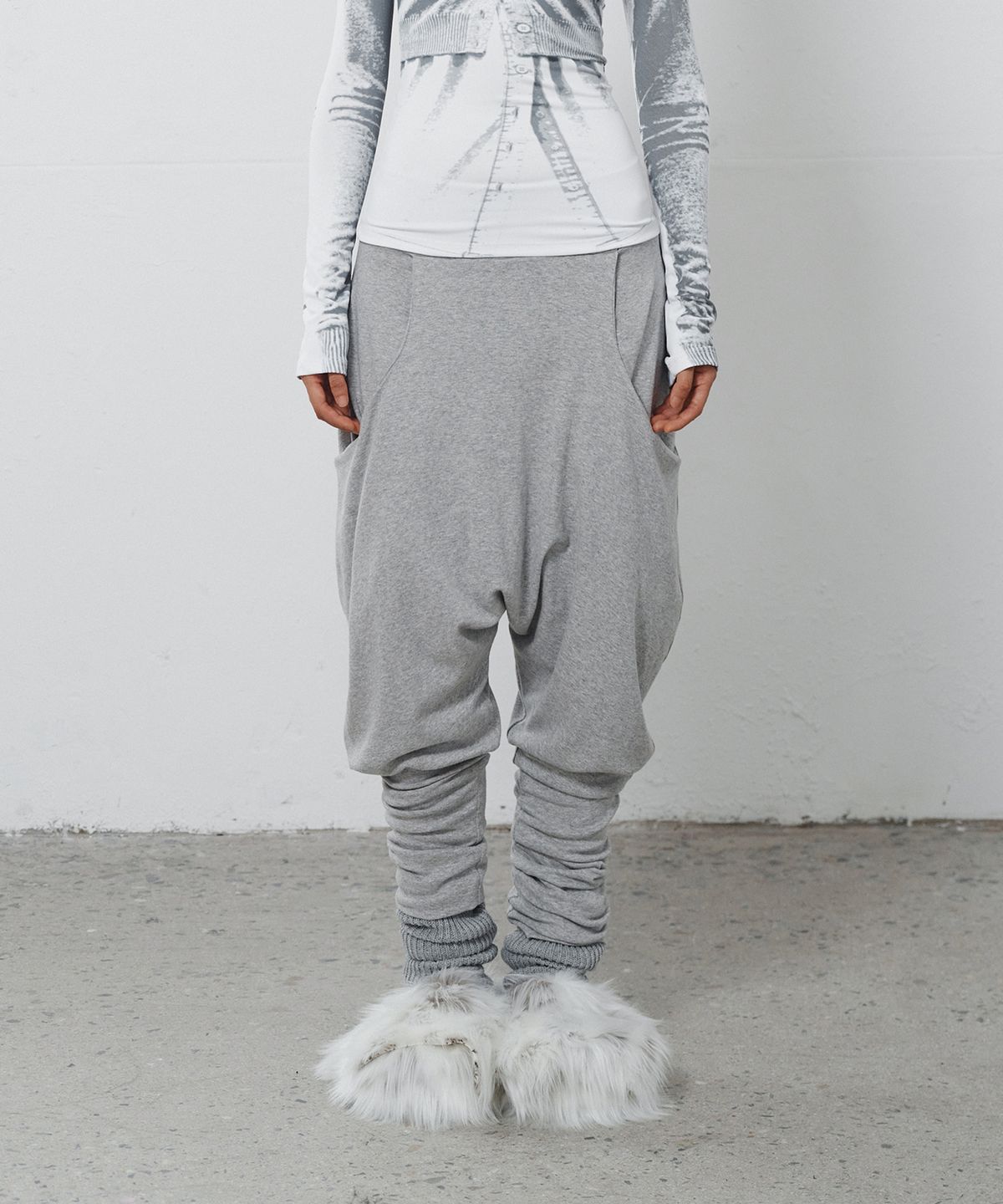 나체(NACHE) PUFF BAGGY PANTS MELANGE GRAY