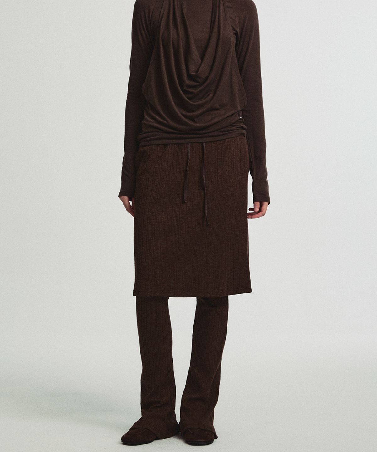 미드앤로우(MIDNLOW) Knit Banding Skirt (Brown)