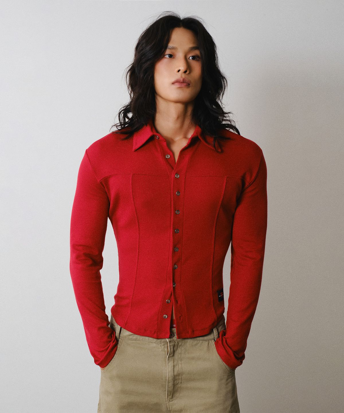 레코딩하우스(RECORDINGHOUSE) REC WOOL SLIM SHIRTS [RED]