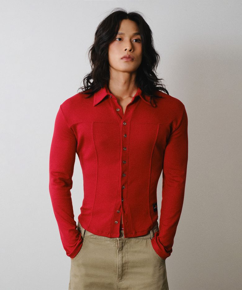 REC WOOL SLIM SHIRTS [RED]