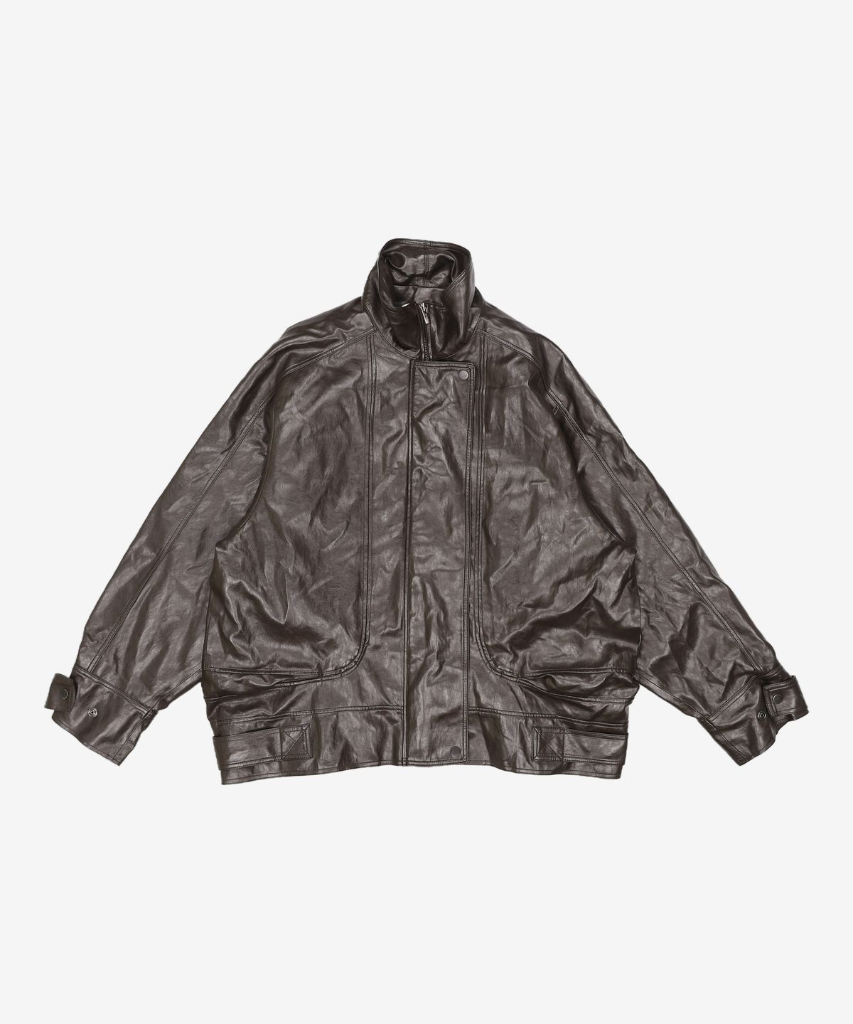 리이(RE RHEE) FUNNEL NECK VEGAN LEATHER JACKET MIDNIGHT F