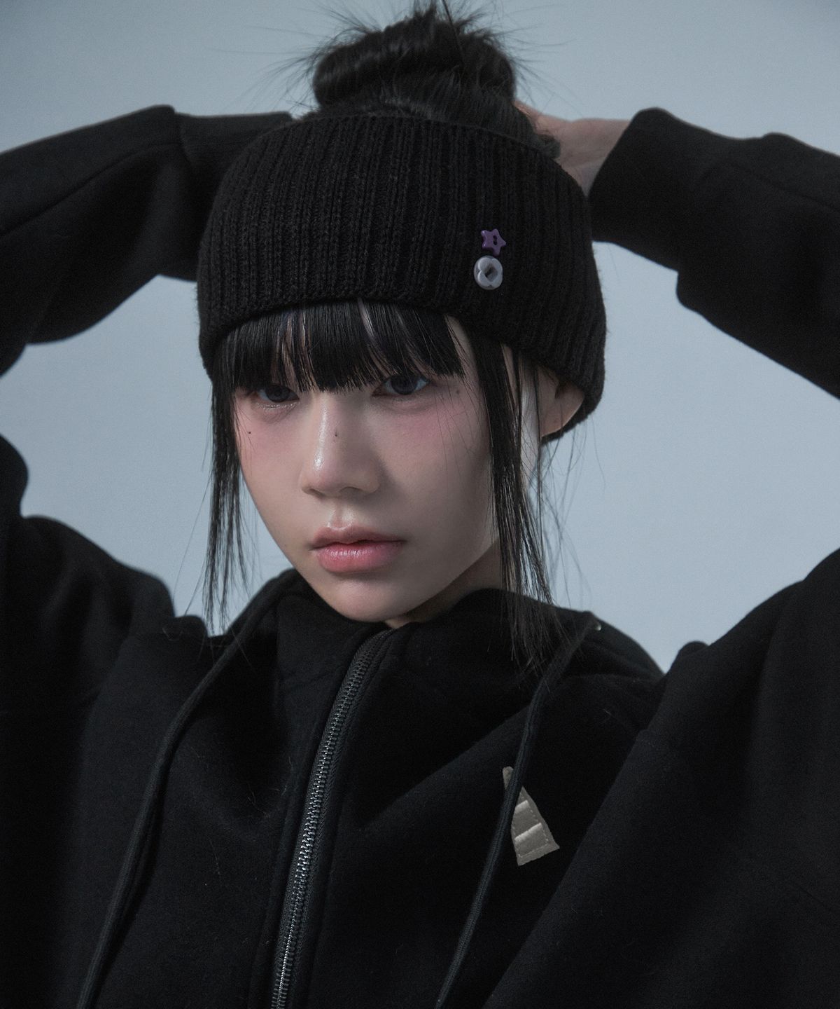 루프(LOOXP) 버튼 골지 헤어밴드 블랙