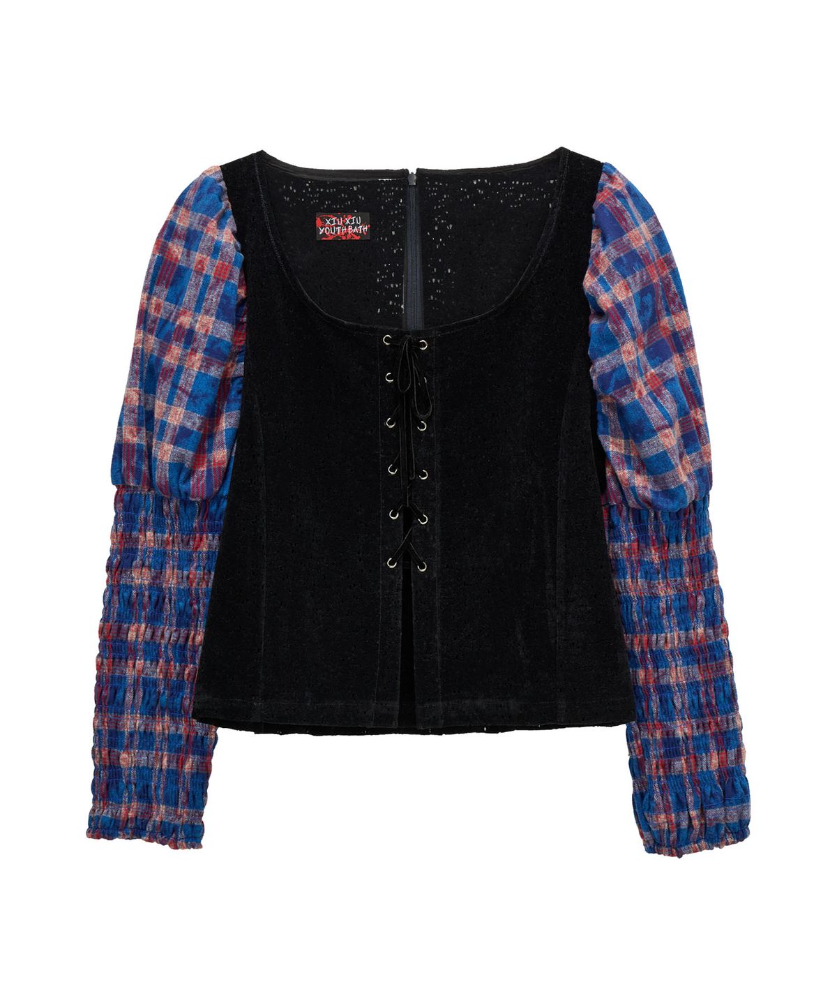 유쓰배쓰(YOUTHBATH) YB x xiuxiu Lace-Up Puff Blouse