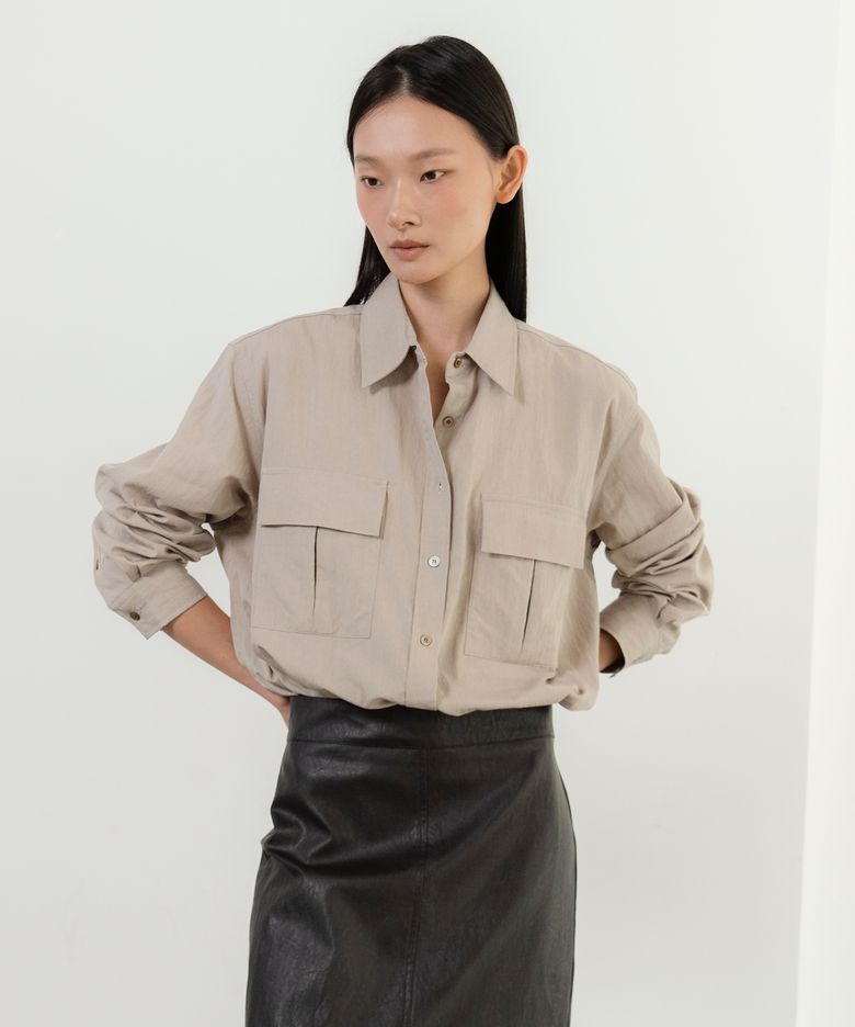 Square Pocket Blouse ver, gray beige