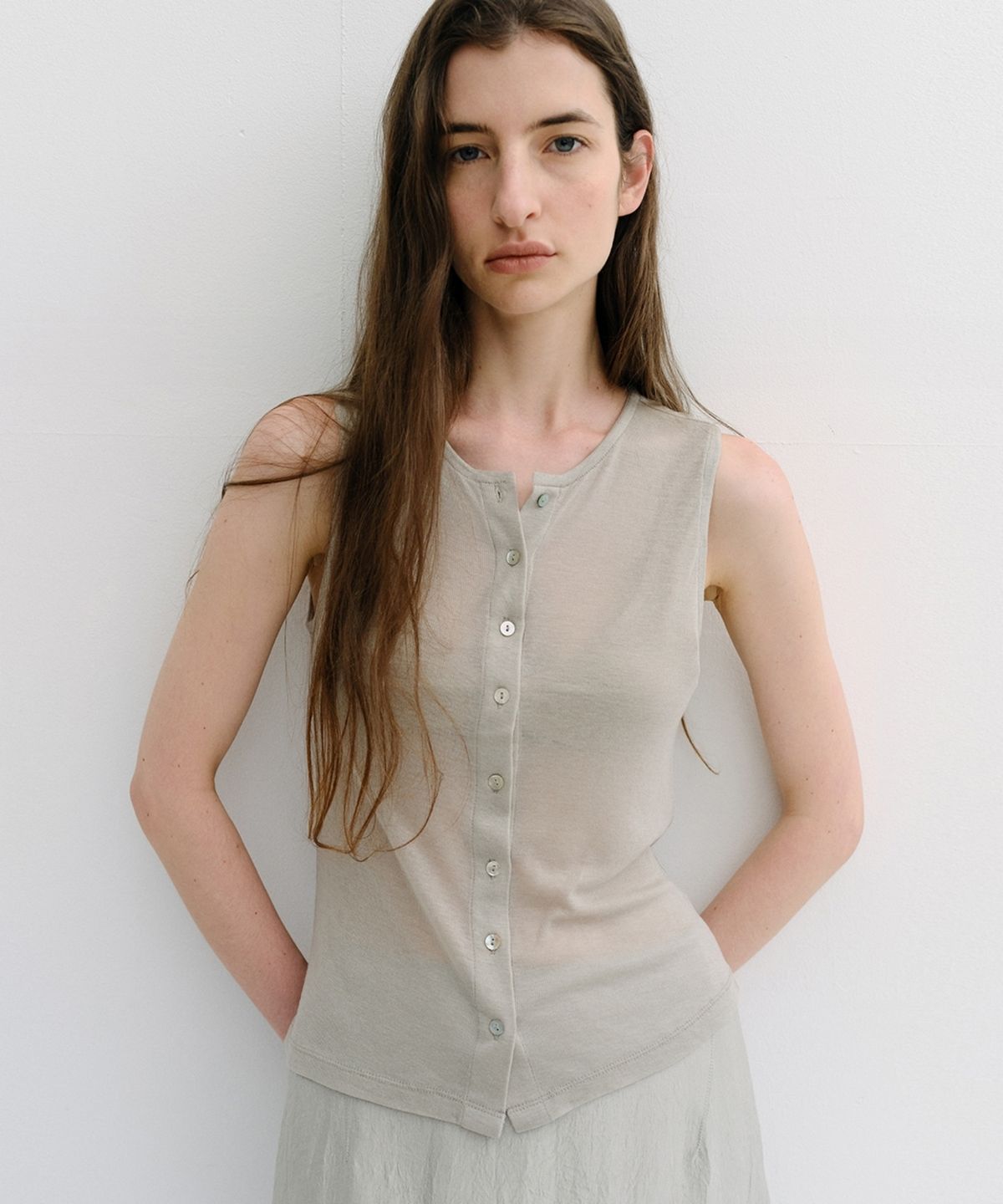 블랭크03(BLANK03) wool button sleeveless t-shirt (3colors)
