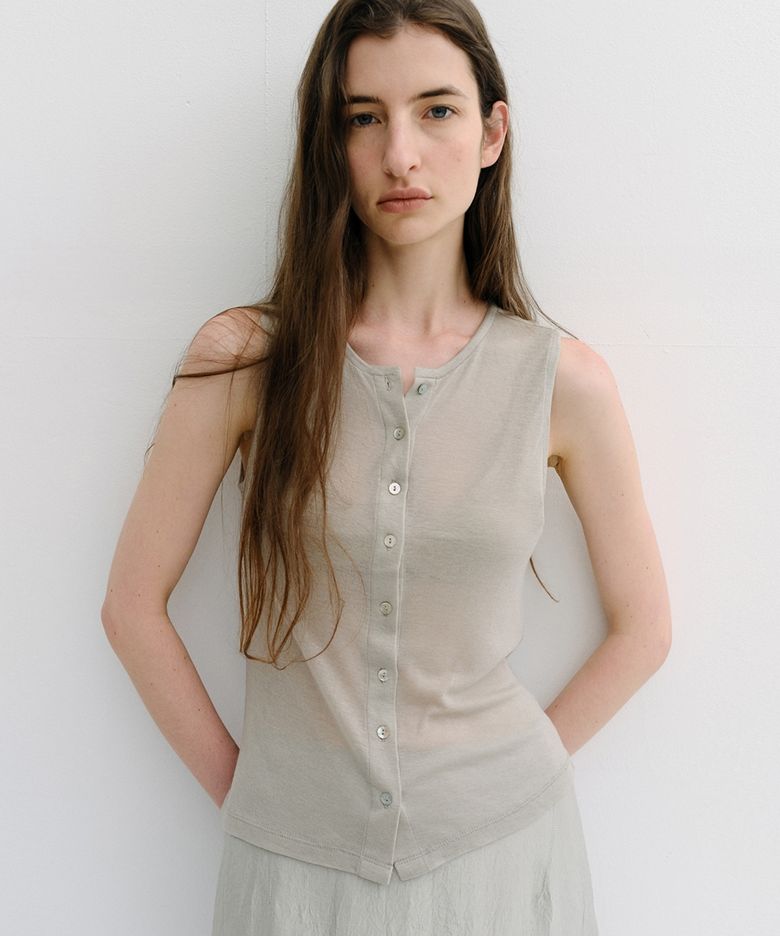 wool button sleeveless t-shirt (3colors)