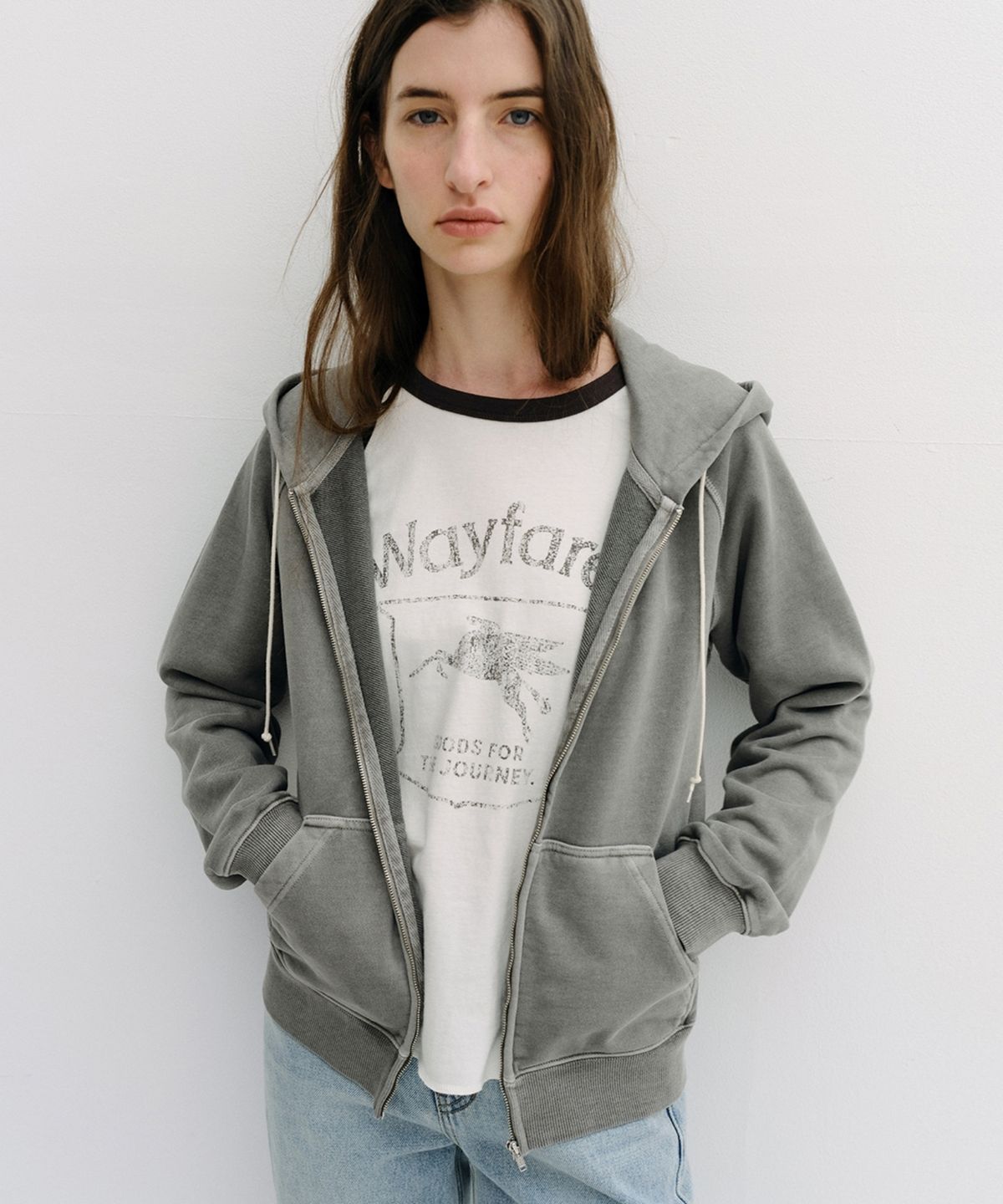 블랭크03(BLANK03) garment pigment-dyed hooded zip-up (vintage grey)