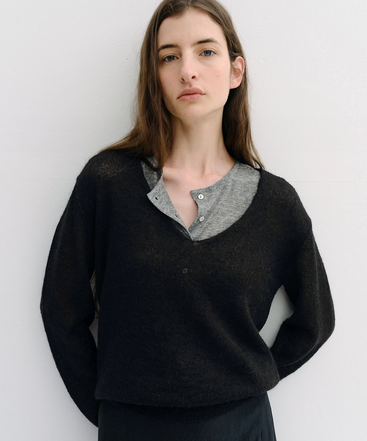 블랭크03(BLANK03) royal kid mohair v-neck pullover (black)