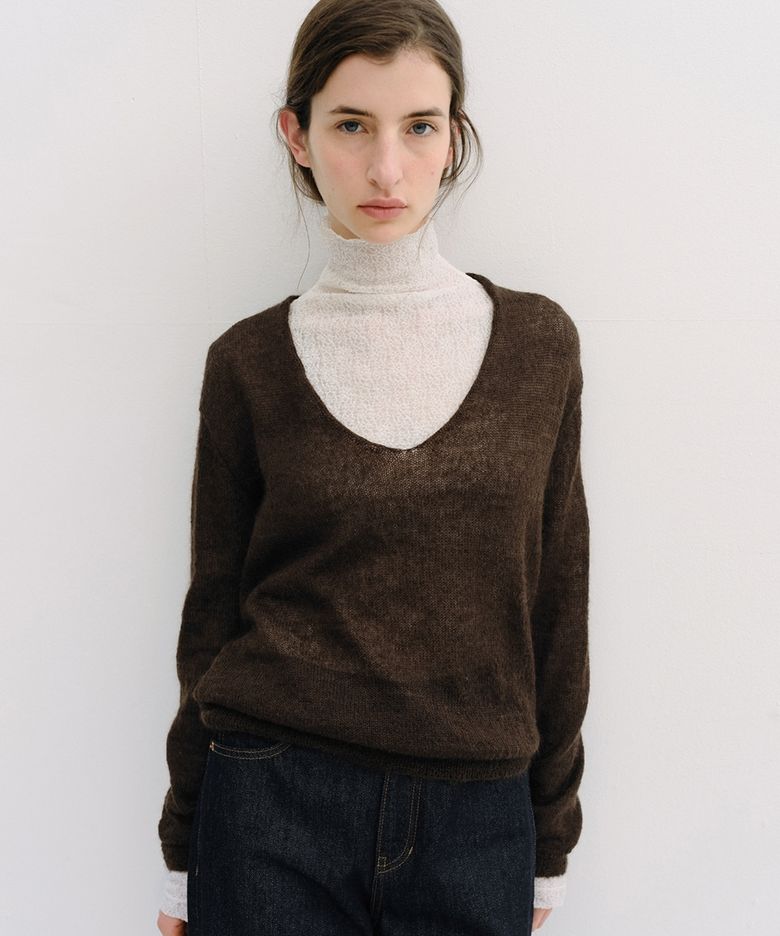 royal kid mohair v-neck pullover (brown)