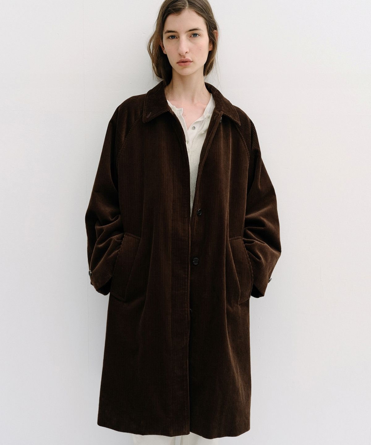 블랭크03(BLANK03) padded corduroy balmacaan coat (deep brown)