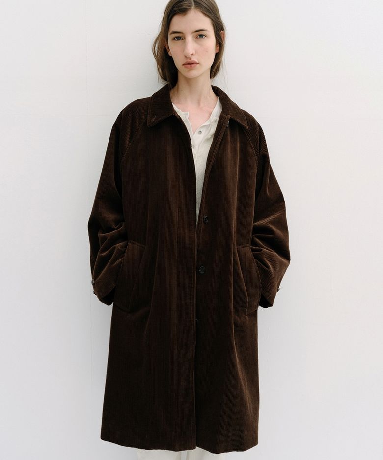 padded corduroy balmacaan coat (deep brown)