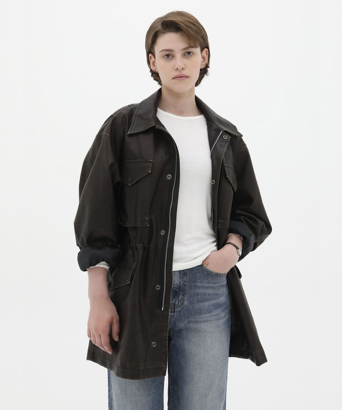 레이크스튜디오(LAKE STUDIO) VTG Leather Half Jacket - Dark Brown