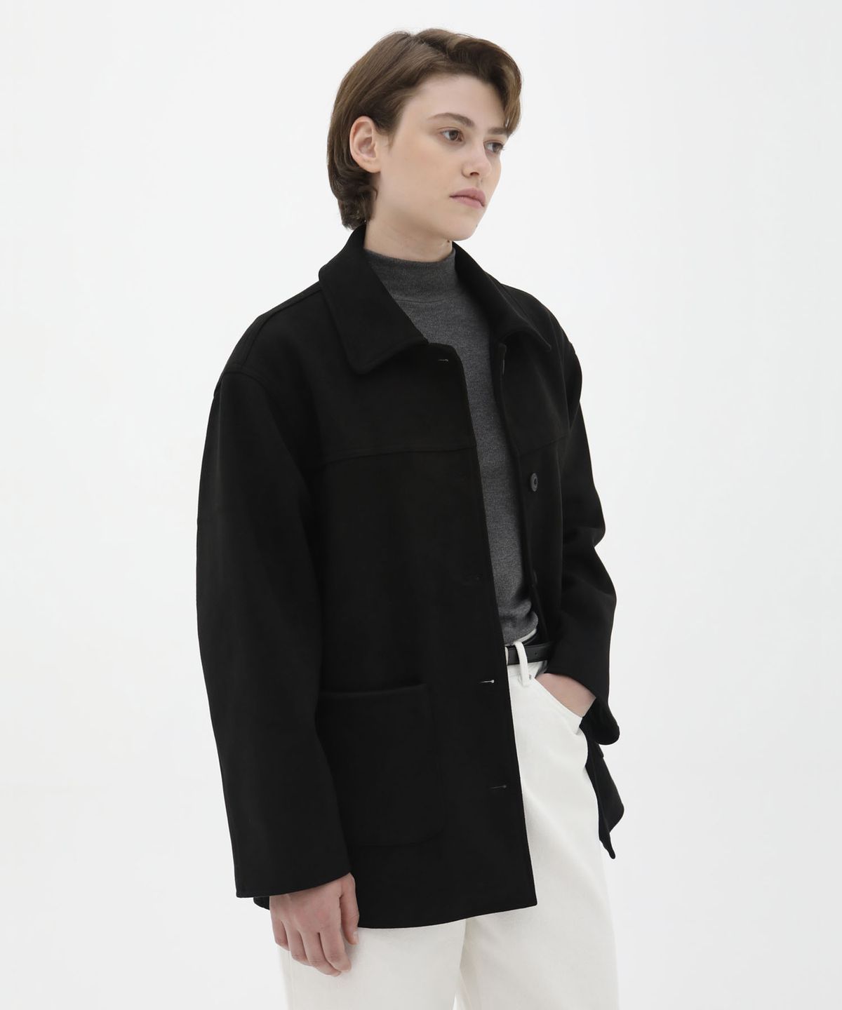 레이크스튜디오(LAKE STUDIO) Suede Two-Pocket Half Jacket - Black