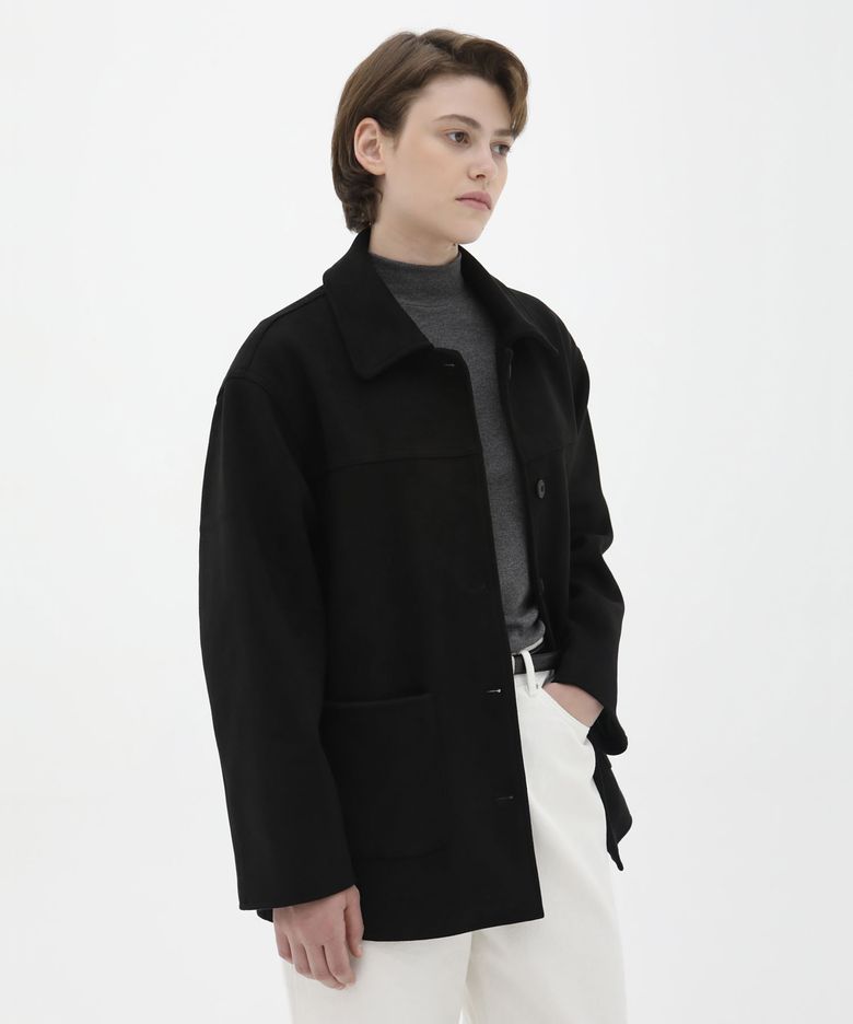Suede Two-Pocket Half Jacket - Black