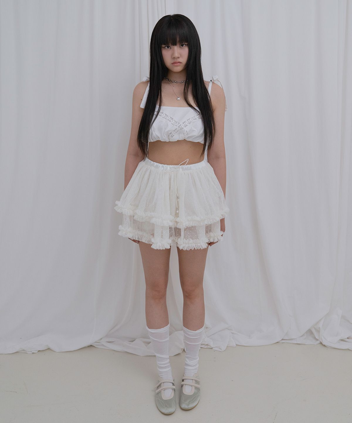 요이윤(YOY YOON) Dot Mesh Skirt_cream