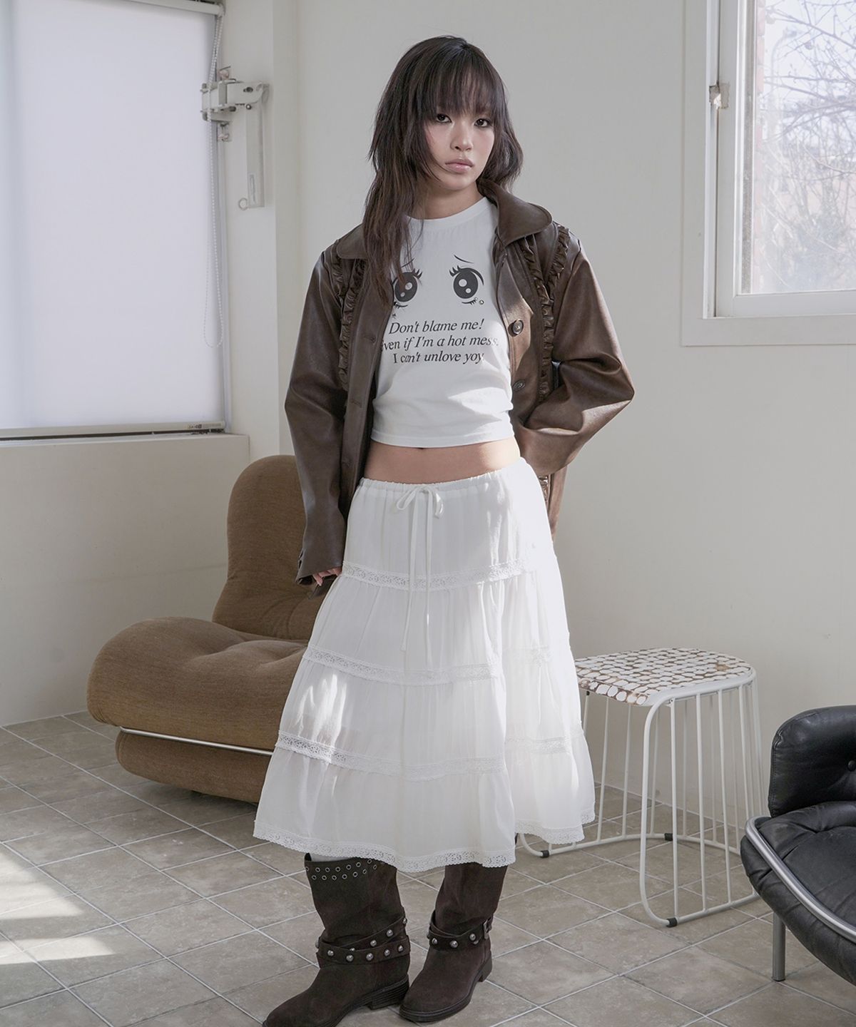 요이윤(YOY YOON) Lace Midi Skirt_white