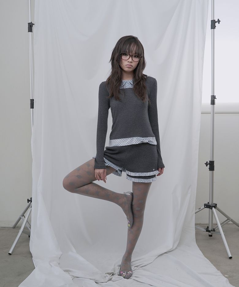 Dot Collared Top_charcoal