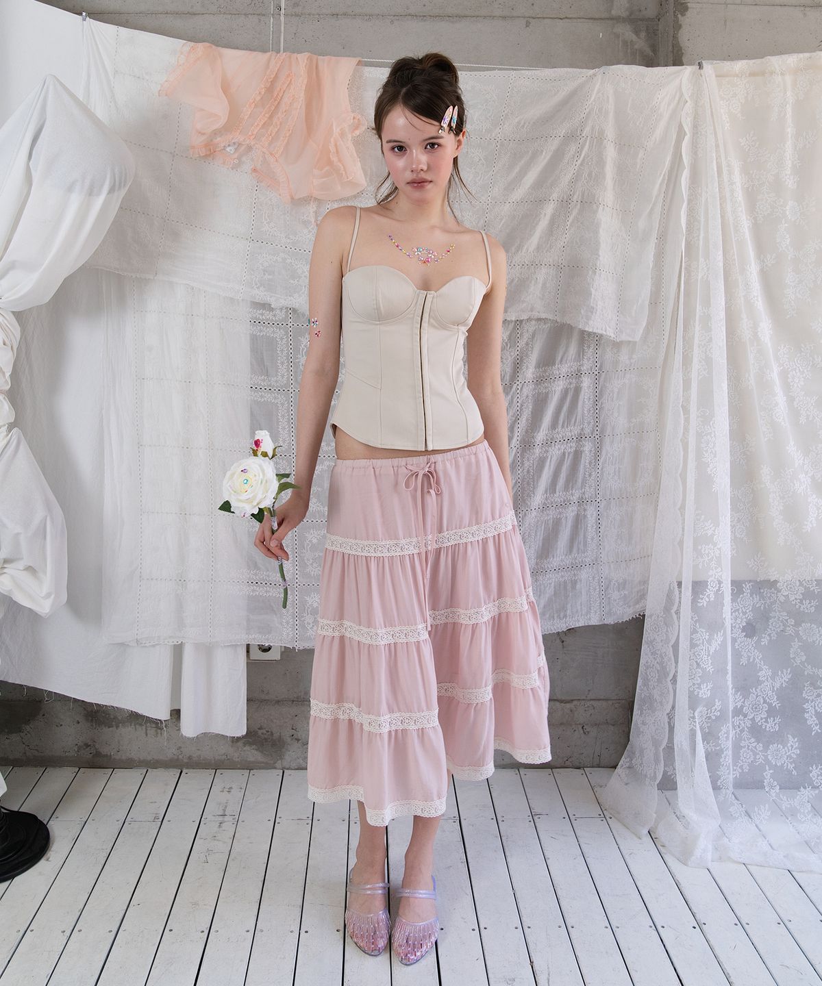 요이윤(YOY YOON) Lace Midi Skirt_pink