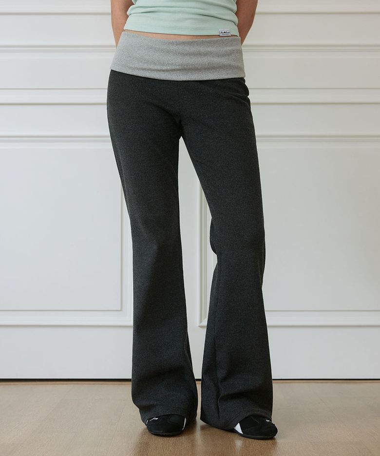 Fold-Over Waistband Flare Pants [Charcoal]