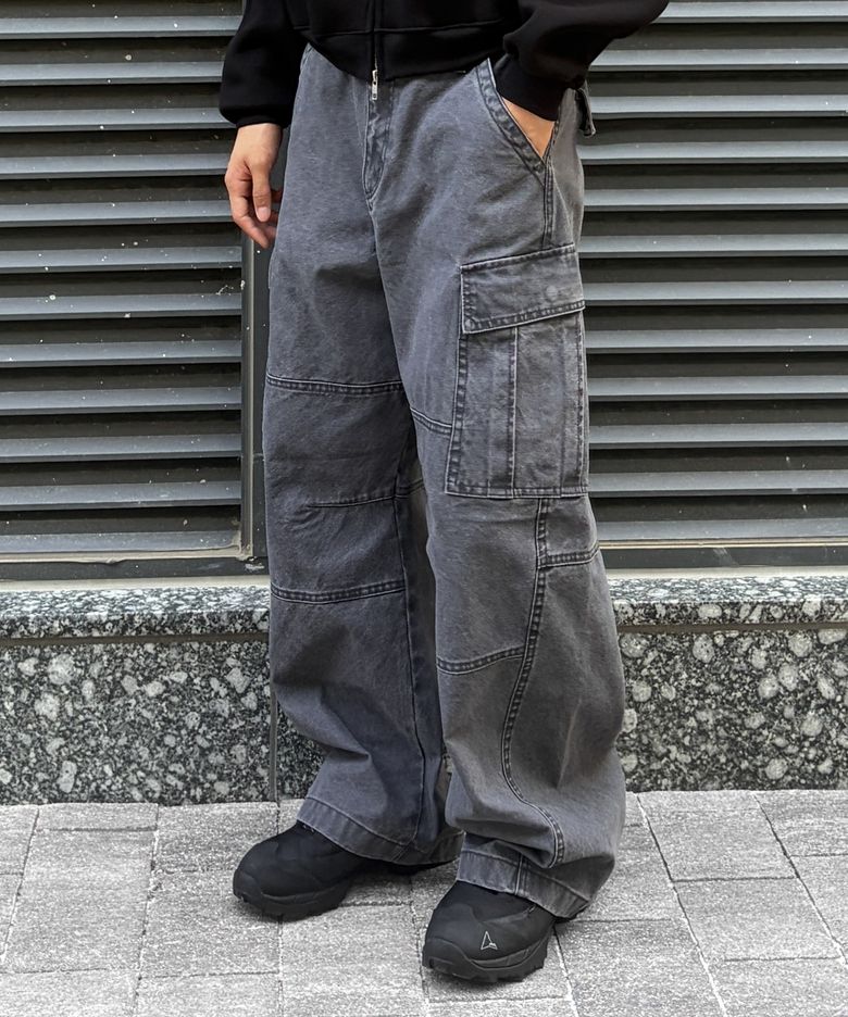 CURVED CARGO PANTS [WASHED CHARCOAL]