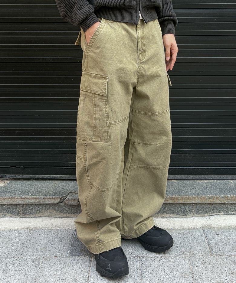 CURVED CARGO PANTS [WASHED KHAKI]