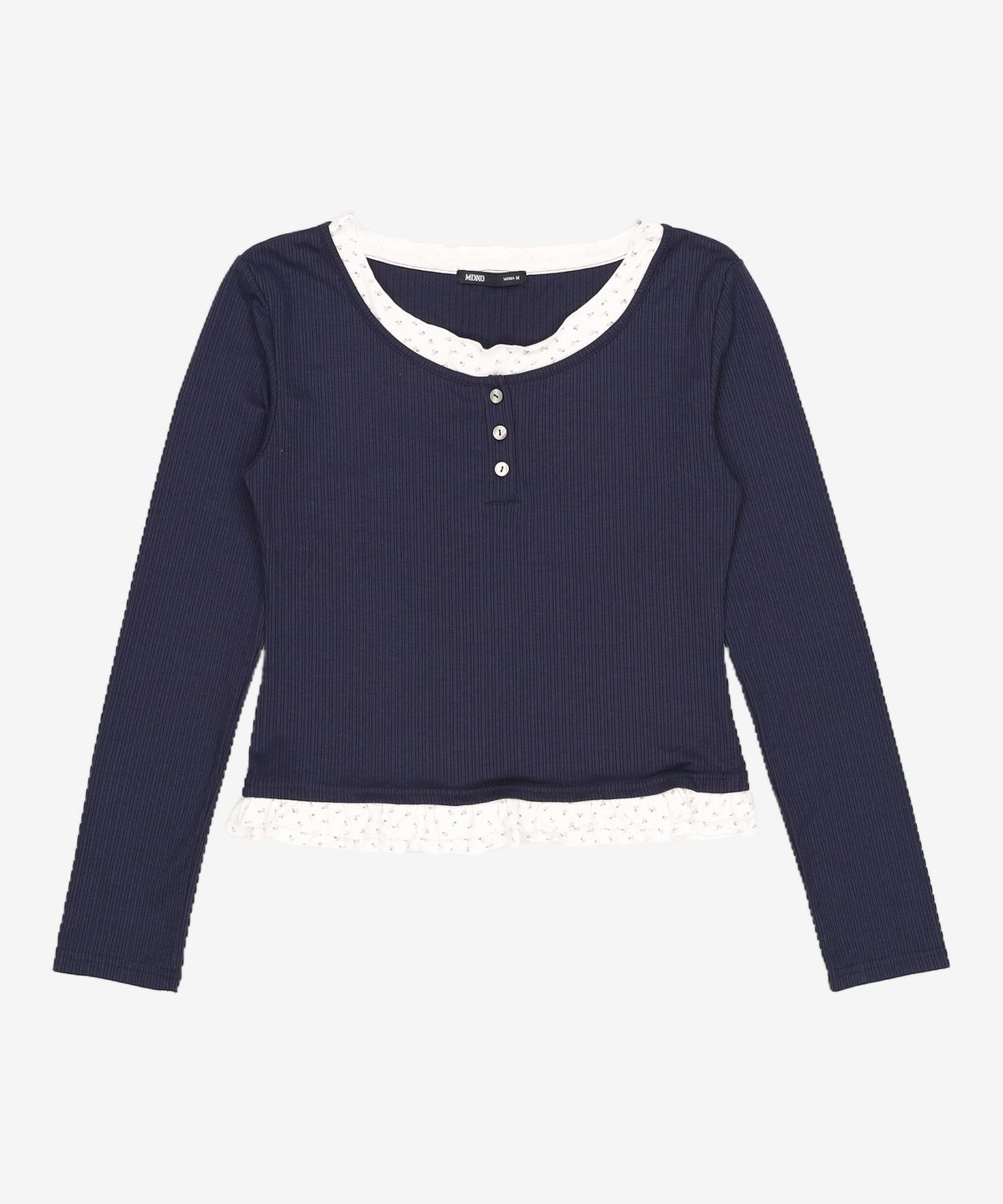 미쏘(MIXXO) 패턴 프릴 레이어드 티셔츠_MIWLWG412A MIWHWG50QA M