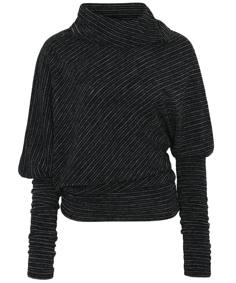 Knit Asymmetrical Long Sleeve (FL-193_Stripe Black)